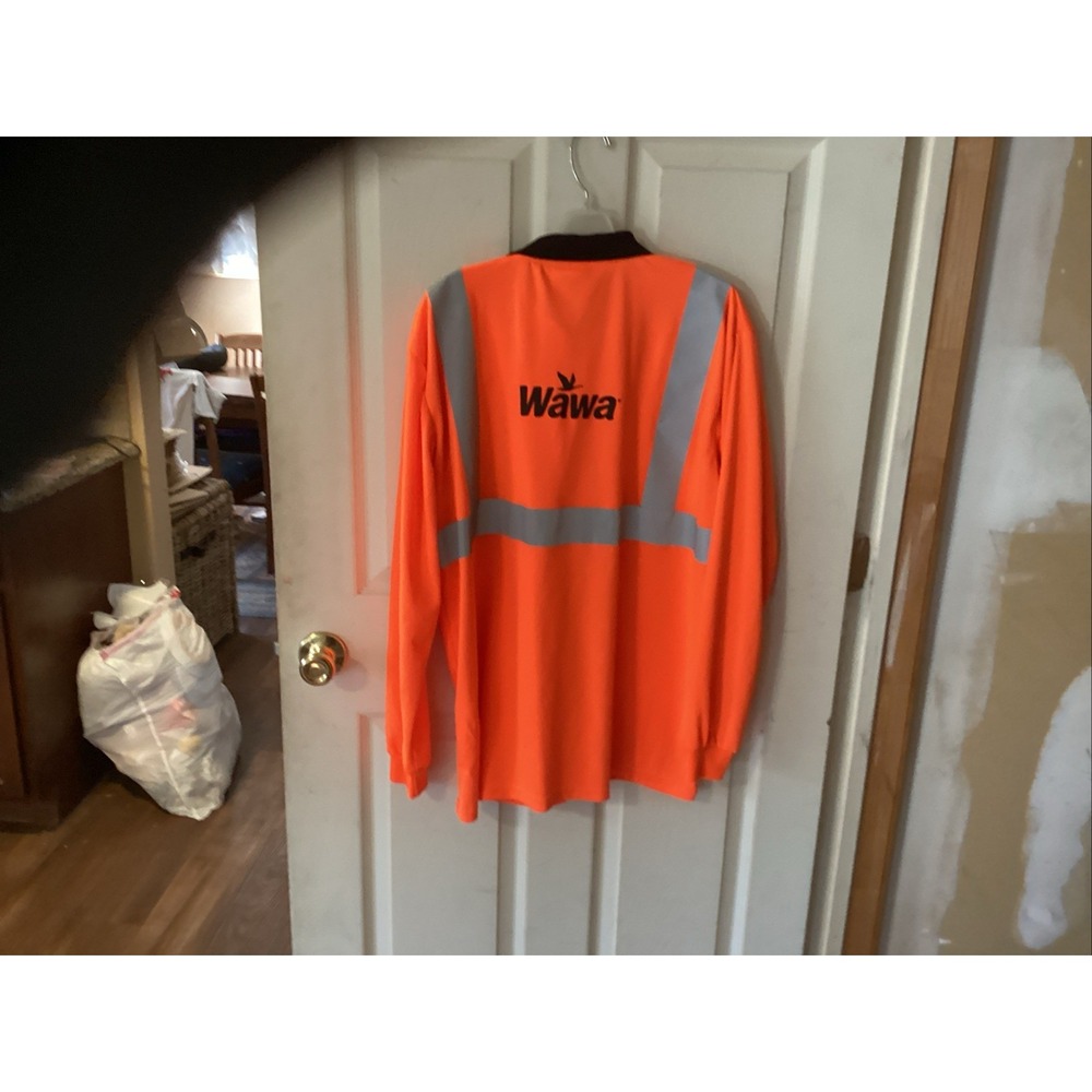 Wawa Hi-Vis Long Sleeve Golf Shirt Mens Large Portwest Orange Reflective Polo